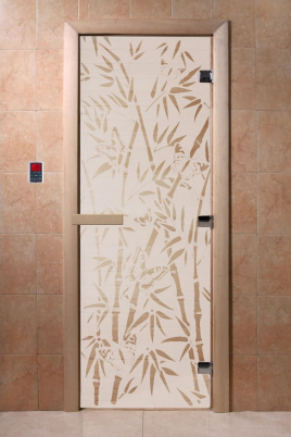 Стеклянные двери DoorWood Бамбук и бабочки сатин, коробка ольха